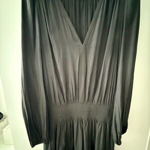 Ramy Brook Black Rosey Smocked Drop-Waist Mini Dress